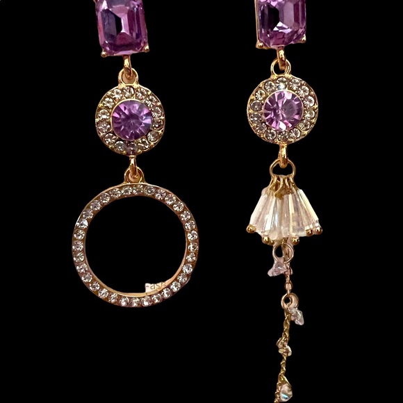 GORGEOUS LAVENDER CRYSTAL MISMATCHED EARRINGS WITH 925 SILVER POSTS - Picture 5 of 9